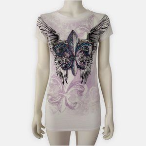Vintage Y2K Angel Wings Graphic Tee with Rhinestones